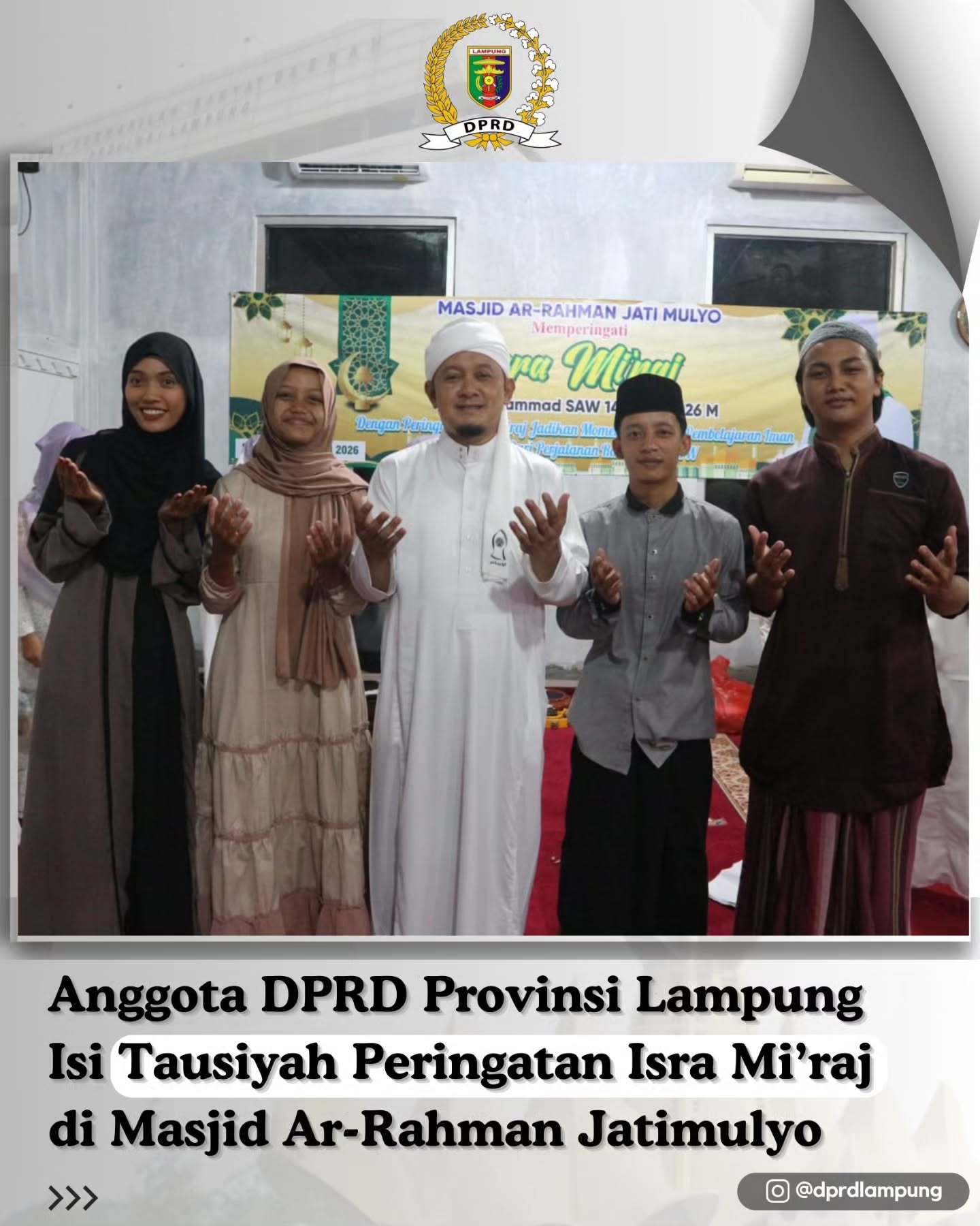 Anggota DPRD Lampung Puji Sartono Isi Tausiah Isro Mi’raj di Masjid Ar-Rahman Jatimulyo